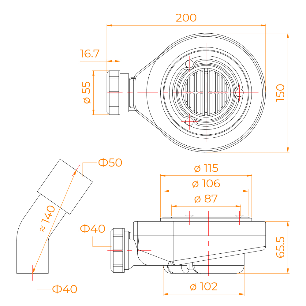 Сифон для душевых поддонов RGW S-016-1 Волна Графит 90 мм