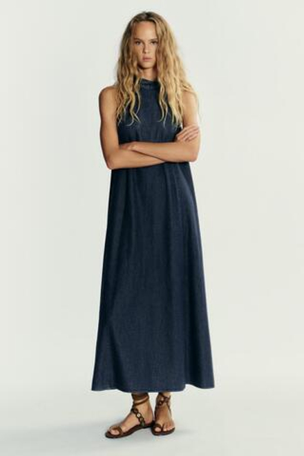 ZARA ДЖИНСОВОЕ ПЛАТЬЕ-ХАЛТЕР TRF, МОРСКОЙ СИНИЙ