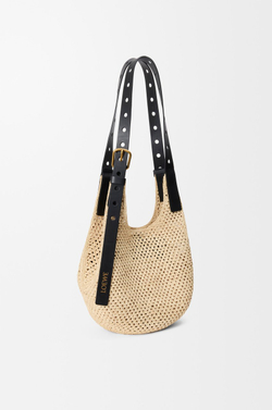 Loewe Сумка-хобо Punch Hole изготовленная из рафии и телячьей кожи, натуральный/черный