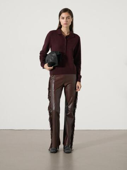 Massimo Dutti Трикотажный свитер поло из 100% кашемира, гранатовый