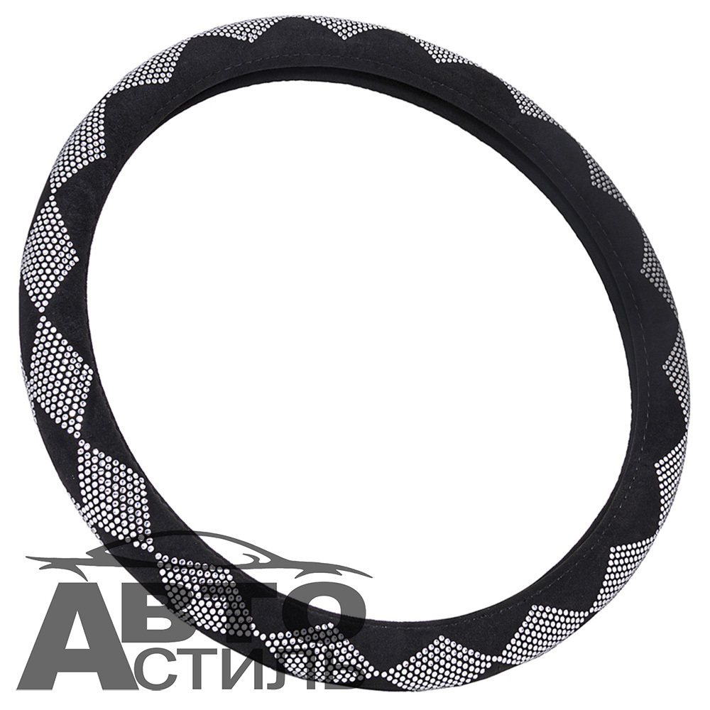Оплетка на руль круглая Coolpart DIAMOND  (37*38) ромб рисунок белый СТРАЗЫ DL-114WT