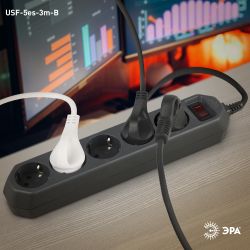 Сетевой фильтр ЭРА USF-5es-3m-B с базовой защитой с заземлением с выключателем 5 розеток 3м 10А черный