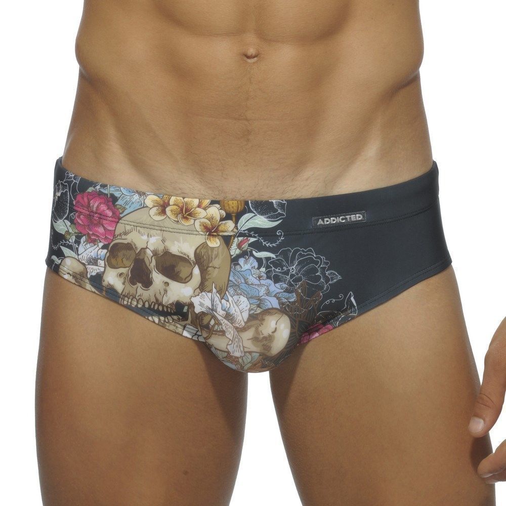 Мужские плавки Addicted брифы черные с принтом
