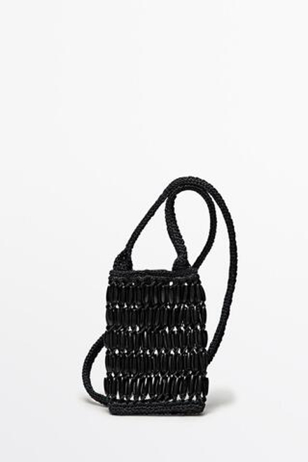 Massimo Dutti Сумка через плечо с деревянными деталями, черный