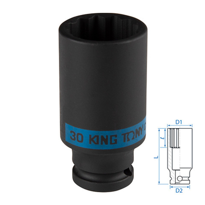 KING TONY (443030M) Головка торцевая ударная глубокая двенадцатигранная 1/2", 30 мм