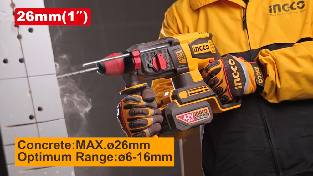 Аккумуляторный бесщеточный перфоратор SDS-Plus INGCO CRHLI422682 INDUSTRIAL 42 В 2,5 Дж 2х2Ач
