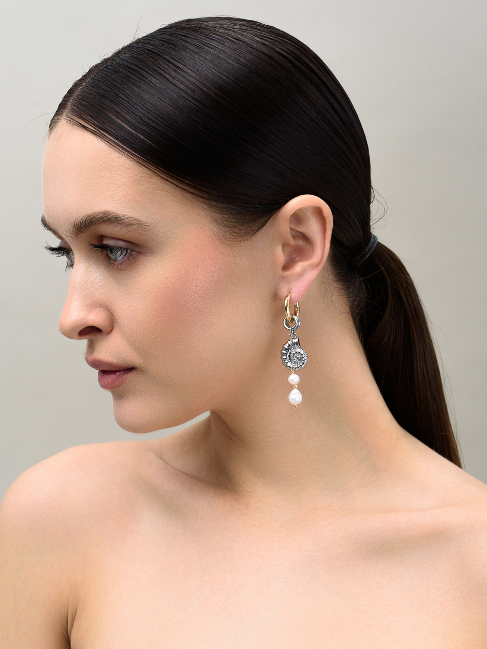 Серьги "Two shell pearl" Bicolor