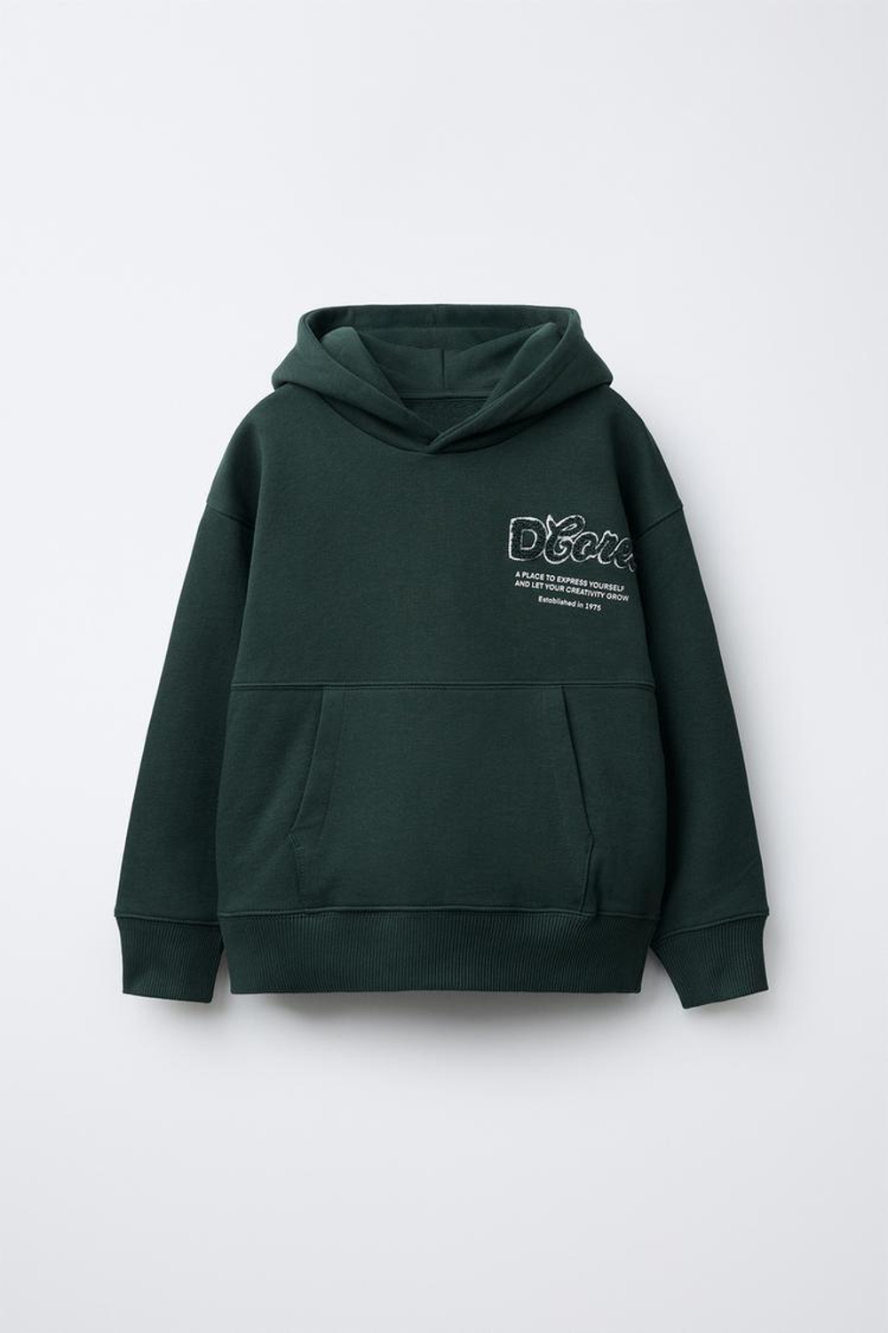 ZARA ХУДИ С НАДПИСЬЮ ИЗ МАХРОВОЙ ТКАНИ, БУТЫЛОЧНО-ЗЕЛЕНЫЙ