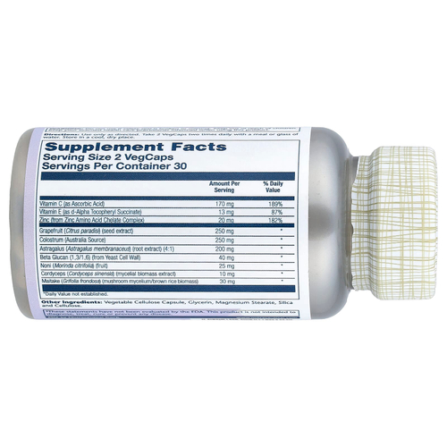 Solaray, экстракт косточек грейпфрута с цинком, бета-глюканом и астрагалом, 60 растительных капсул