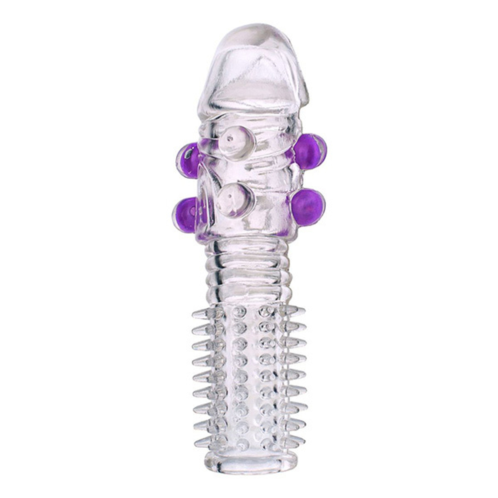 Гелевая прозрачная насадка 14см с шариками и шипами ToyFa Basic 818028-1