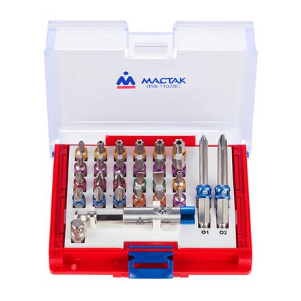 Цена на МАСТАК (058-11028C) Набор вставок (бит) 1/4", TORX, HEX, Pozidriv, Phillips, Slotted, 28 предметов
