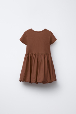 ZARA ПЛАТЬЕ ИЗ КОНТРАСТНОЙ ТКАНИ, ШОКОЛАДНЫЙ