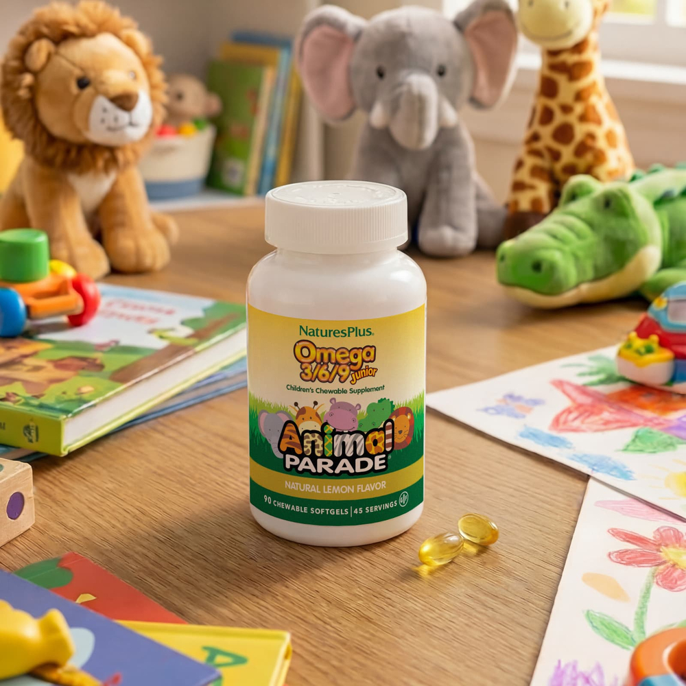 NaturesPlus, Animal Parade®, омега 3/6/9 для детей, натуральный лимонный вкус, 90 жевательных таблеток