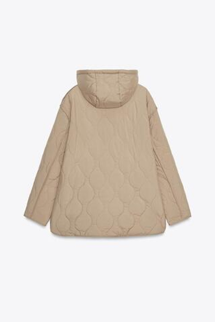 ZARA СТЕГАНАЯ КУРТКА С КАПЮШОНОМ, ТАБАЧНЫЙ