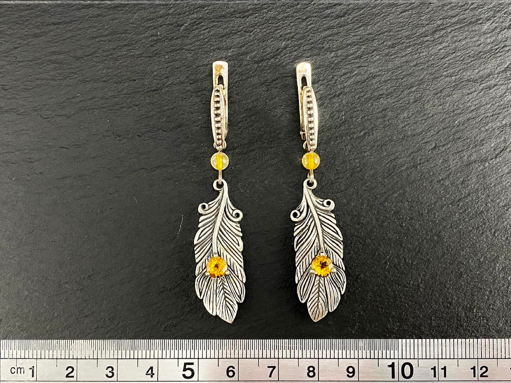 Серьги длинные "Перо Жар-Птицы".