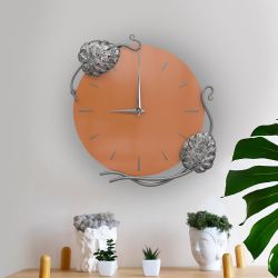Часы настенные Monstera Deliciosa (Монстера) Колор Томленый оранжевый Сильвер
