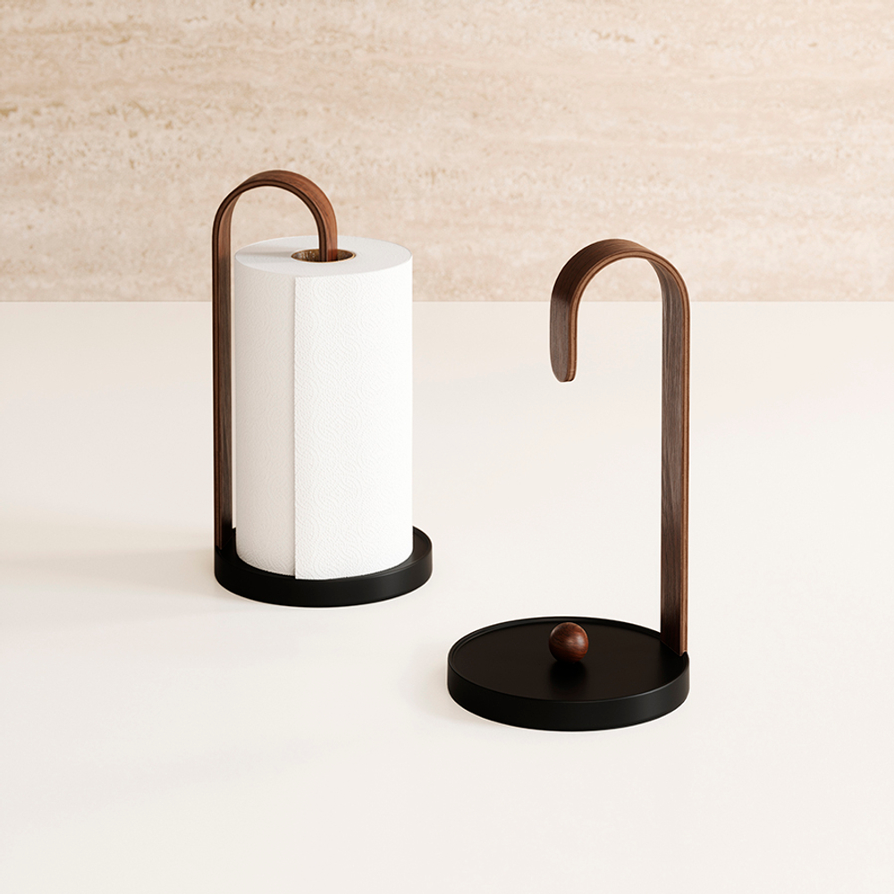 Держатель для бумажных полотенец bellwood, черный/орех