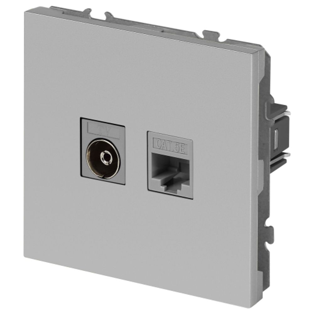 Розетка ЭРА Galaxy 15-3110-03 комбинированная RJ45+TV IP20 алюминий | Эра Galaxy
