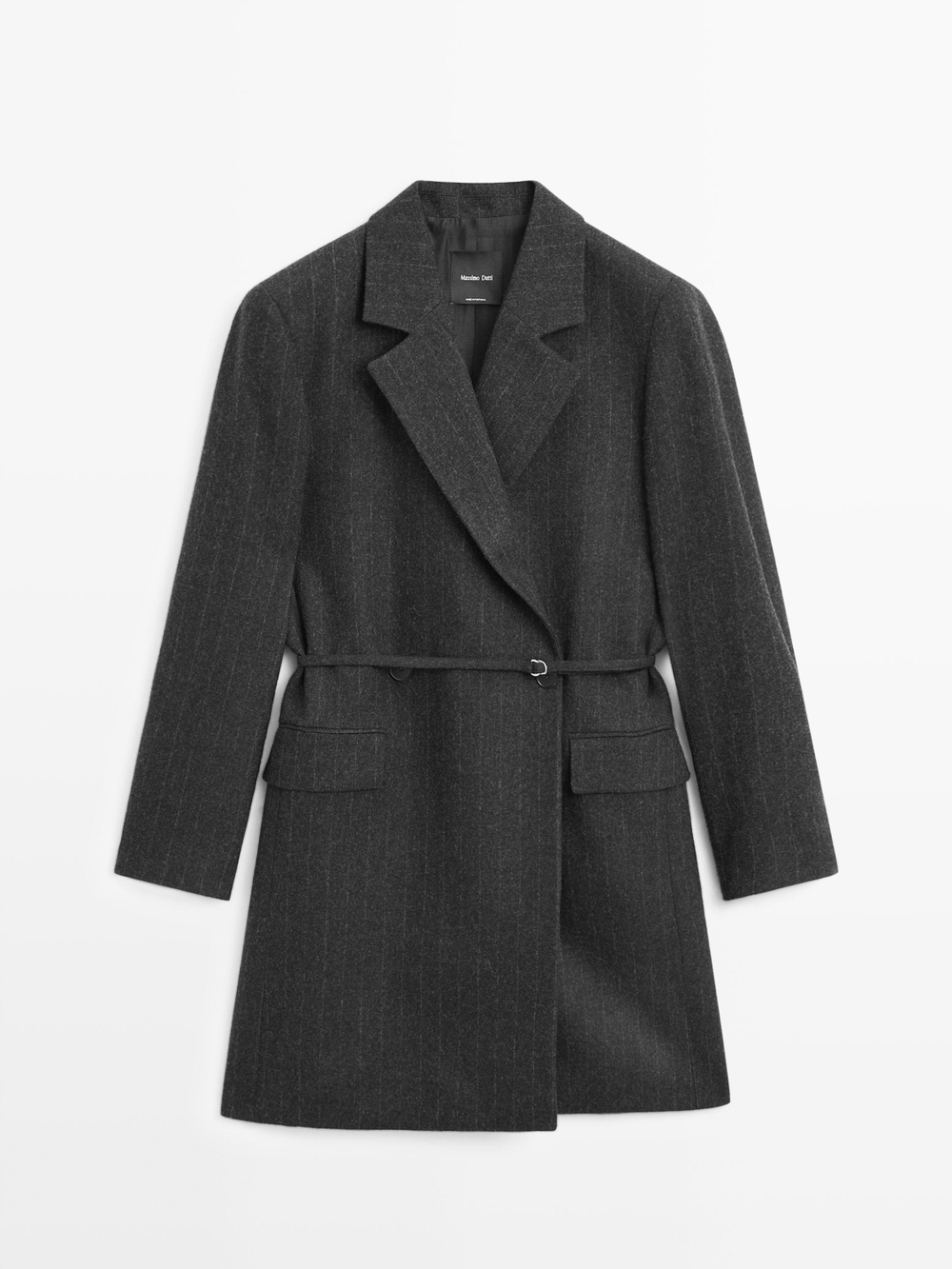 Massimo Dutti Длинный полосатый блейзер из шерстяной смеси, серый