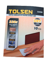 Шлифлист на бумажной основе TOLSEN P220 оксид алюминия 230х280мм 10шт. 32458