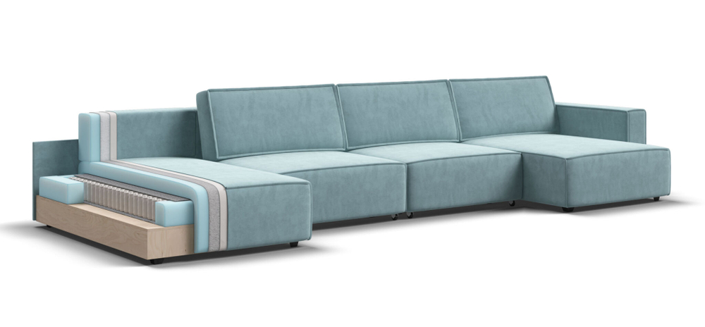 П-образный диван BOSS SOFT MODOOL велюр Monolit аква