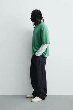 ZARA ТОЛСТОВКА BOXY FIT С РЕЛЬЕФНЫМ УЗОРОМ, ЗЕЛЕНЫЙ