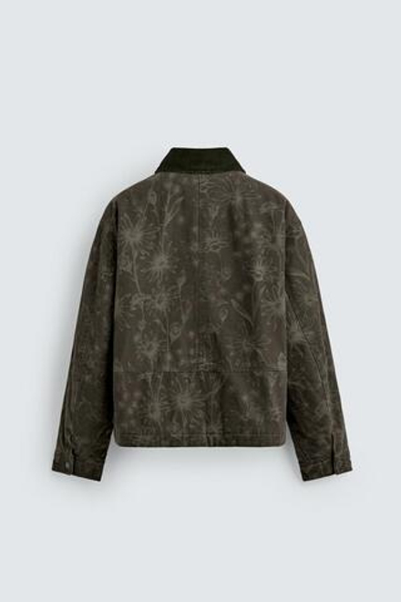 ZARA КУРТКА С ЦВЕТОЧНЫМ ПРИНТОМ, ТЕМНЫЙ ХАКИ