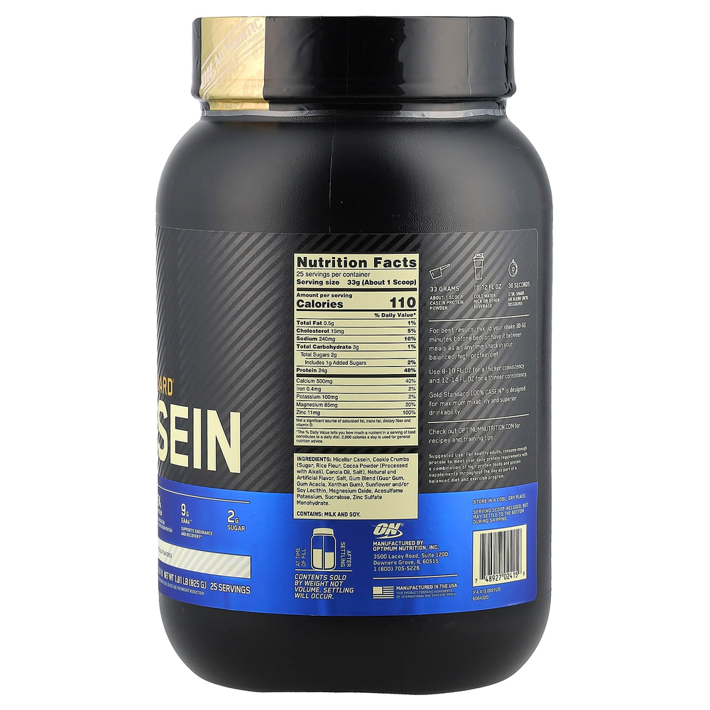 Optimum Nutrition, Gold Standard®, 100% казеин, печенье и сливки, 825 г (1,81 фунта)