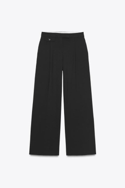 ZARA ШИРОКИЕ БРЮКИ С ЗАЩИПАМИ, ЧЕРНЫЙ