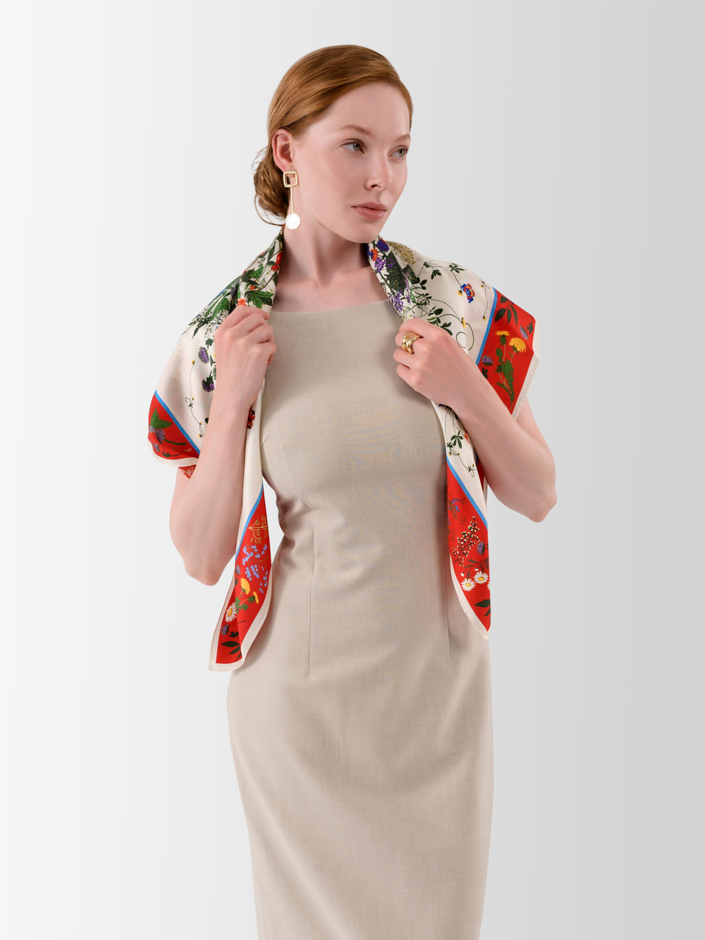 Платок «Русский полевой букет» красный 100% шёлк