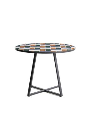 Уличный стол Tella из оцинкованной стали графитового цвета с разноцветной плиткой, диаметр 120 см