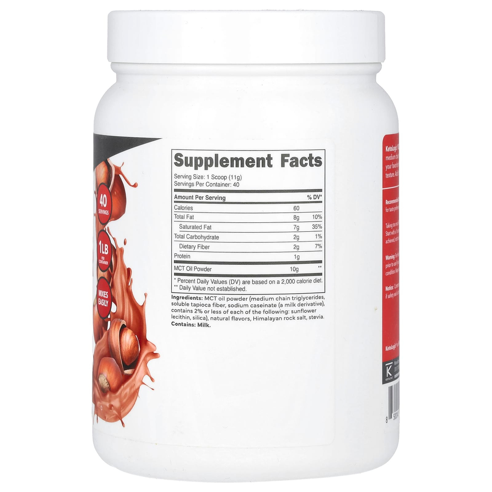 KetoLogic, порошок из масла MCT, с кремом из фундука, 454 г (1 фунт)