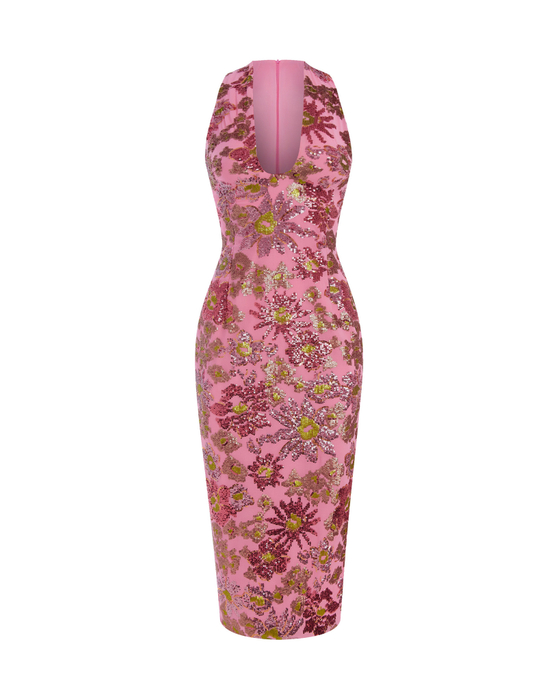 Платье миди из шифона с пайетками