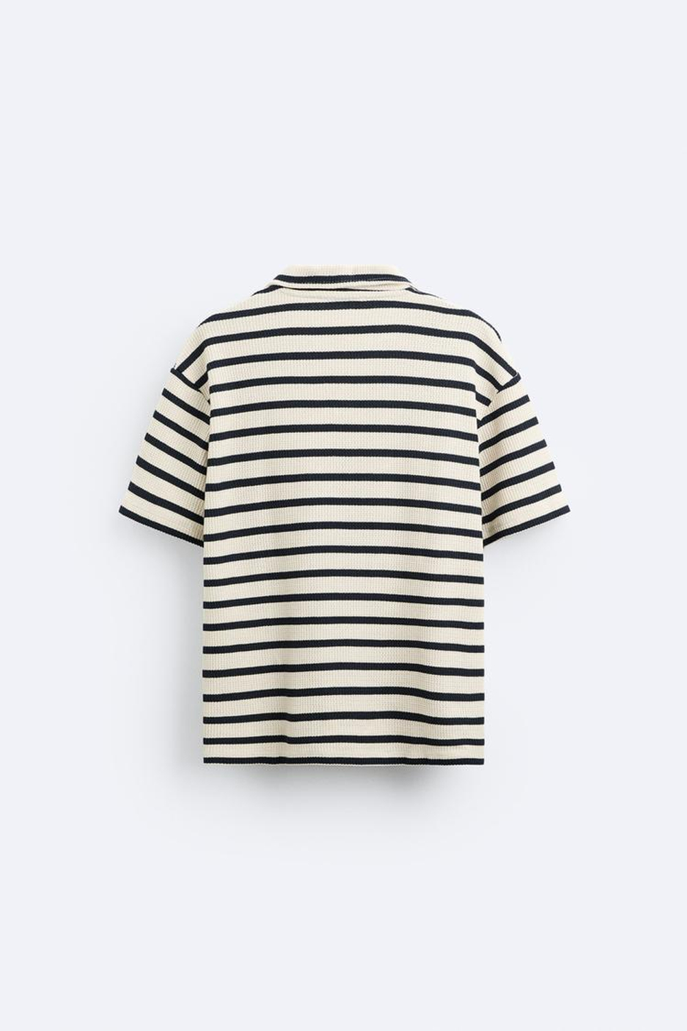 ZARA ПОЛО ИЗ РЕЛЬЕФНОЙ ТКАНИВ ПОЛОСКУ, ЭКРЮ/ТЕМНО-СИНИЙ