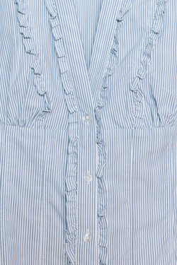 ZARA РУБАШКА ИЗ ПОПЛИНА С ВОЛАНАМИ, СИНИЙ/БЕЛЫЙ