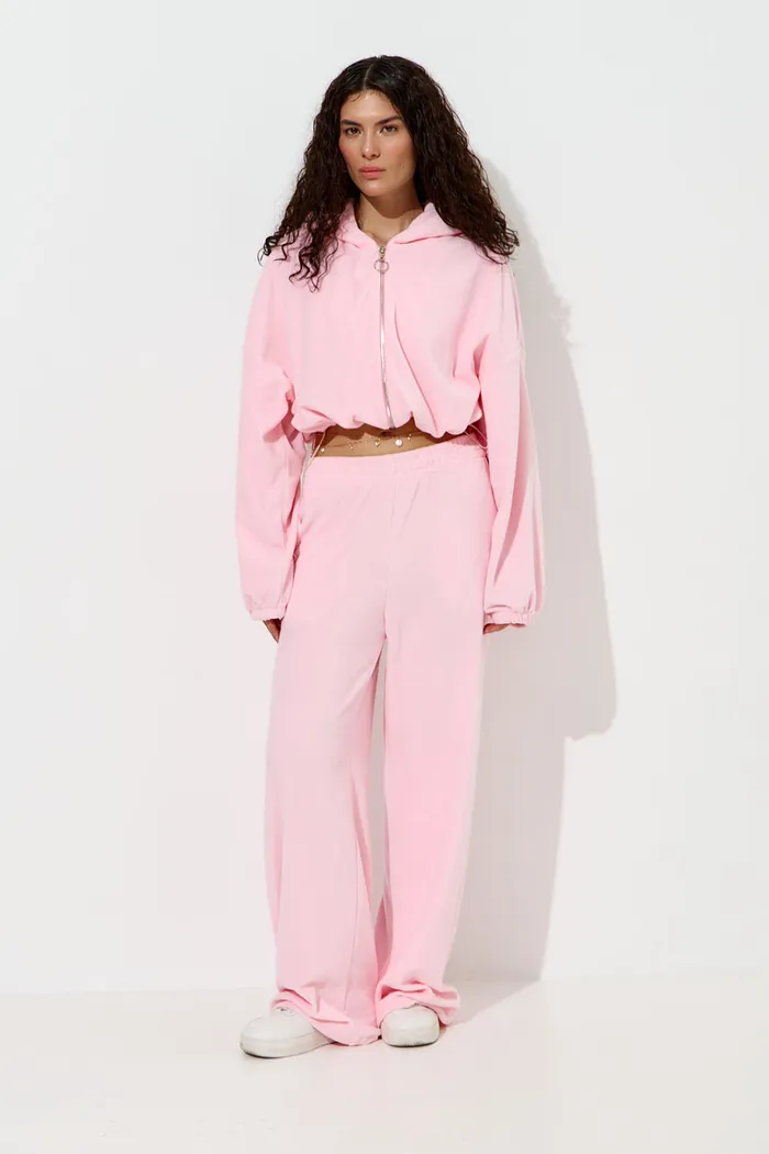 Худи на молнии из велюровой ткани розового цвета