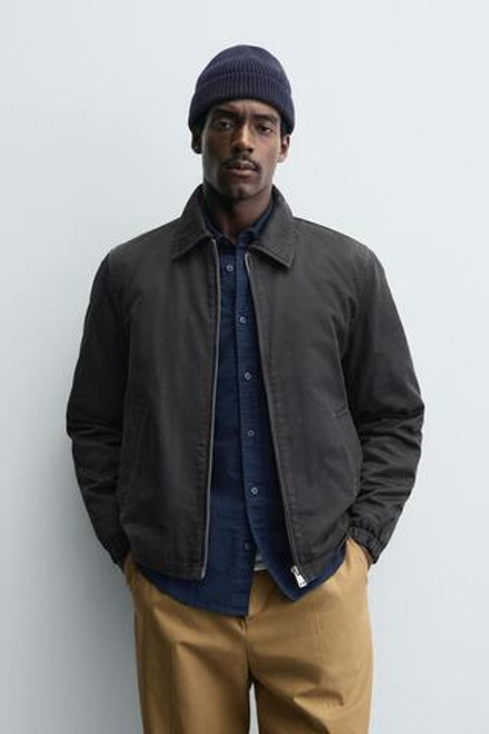 ZARA КУРТКА С ВОЩЕНЫМ ПОКРЫТИЕМ, ТЕМНО-СЕРЫЙ