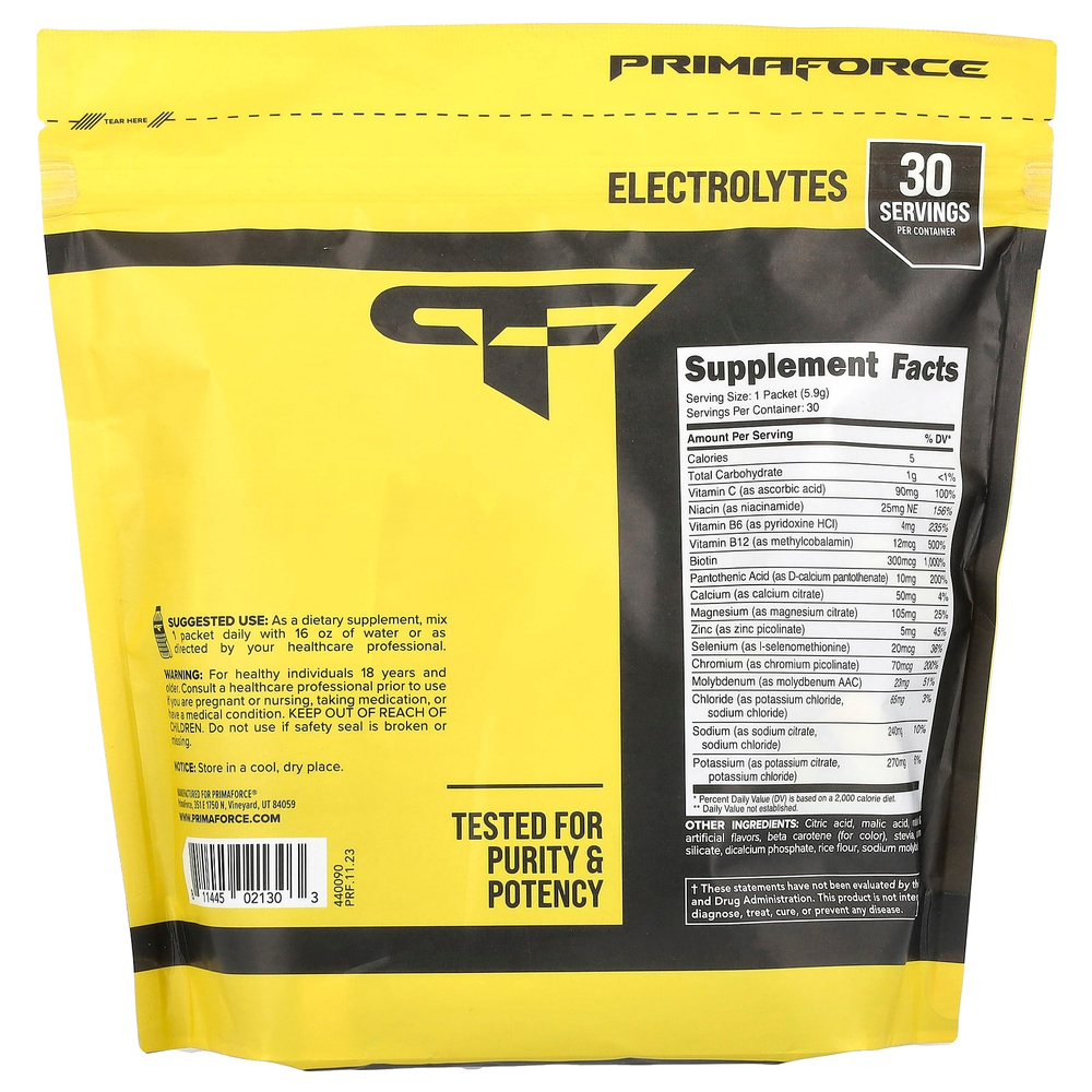 Primaforce, Electrolytes, улучшенный комплекс для увлажнения, персик и манго, 30 пакетиков по 5,9 г (0,21 унции)