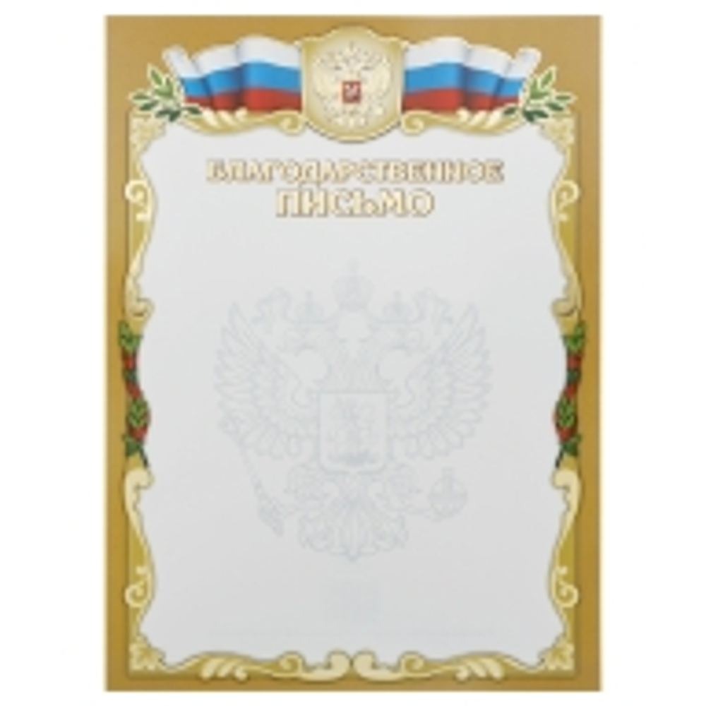 Благодарственное письмо, А4, Мировые Тетради, мелованный картон, тиснение фольгой, золотая