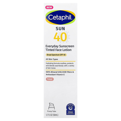 Cetaphil, ежедневный солнцезащитный лосьон для лица с оттенком, для всех типов кожи, SPF 40, 50 мл (1,7 жидк. унции)