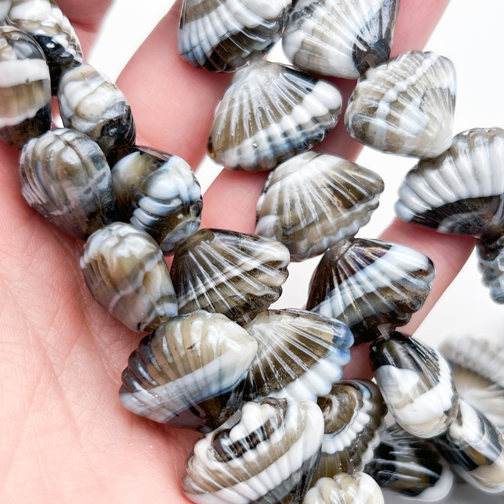 Бусина Ракушка, стекло, размер около 15*21 мм, цена за набор 6 шт (1/4 нити)