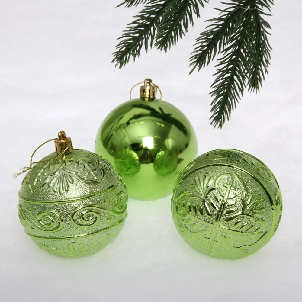 Новогодние шары 8 см (набор 3 шт) «Микс фактур», салатовый