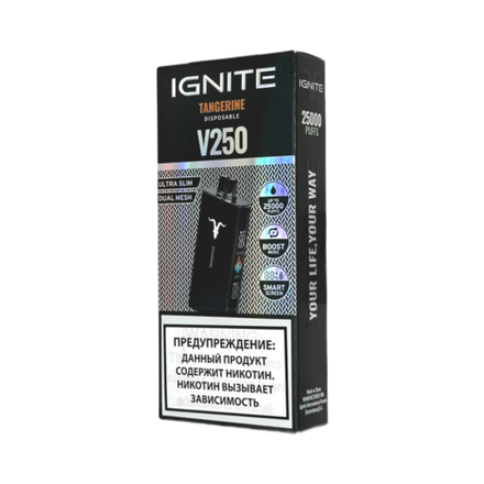 Ignite V250 Black Мандарин (Tangerine) 25000 затяжек 20мг Hard (2% Hard)