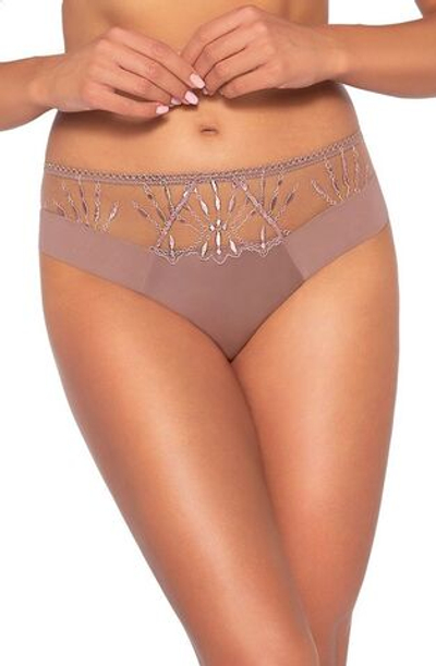 Эффектные трусики-слипы с вставкой из сетки с вышивкой (Размер: XL) (Цвет: какао)