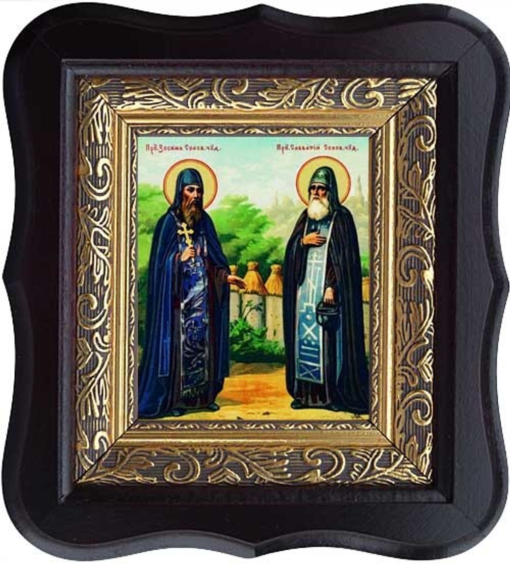 Зосима и Савватий Соловецкие преподобные чудотворцы. Икона на холсте.