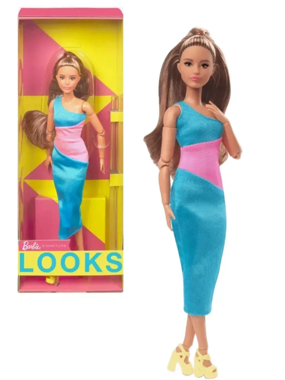 Кукла Барби Лукс Looks брюнетка в длинном платье HJW82