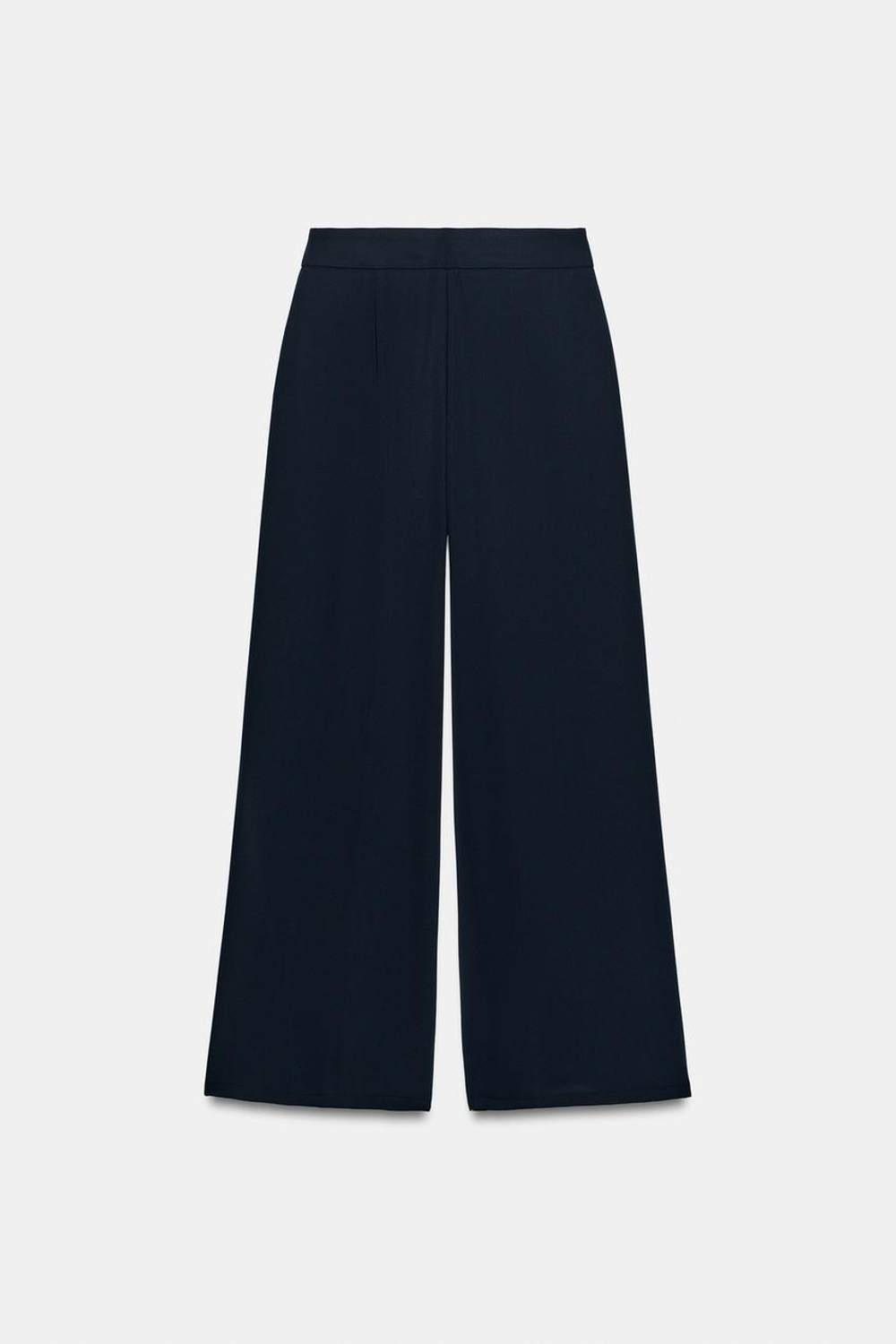 ZARA БРЮКИ ПАЛАЦЦО С ЗОЛОТИСТОЙ ПУГОВИЦЕЙ, МОРСКОЙ СИНИЙ