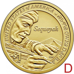 1 доллар 2017 г. Секвойя "Азбука Чероки" Серия: Сакагавея. США. (двор D) UNC