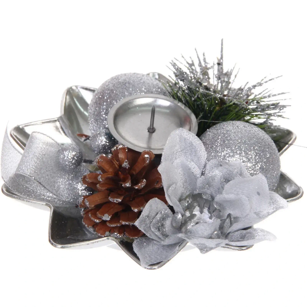 Подсвечник новогодний «Изящный вечер» 20 см, Серебро