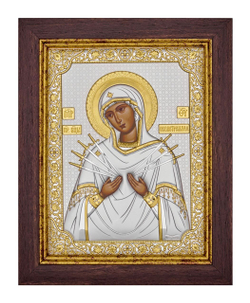 Семистрельная БМ, икона прямоугольная в рамке под стеклом, красное дерево 232х280